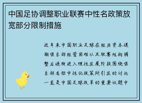 中国足协调整职业联赛中性名政策放宽部分限制措施